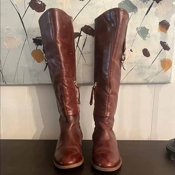 Lucca Lane Shoes - Women's Tall Brown Leather Heeled Riding Boots